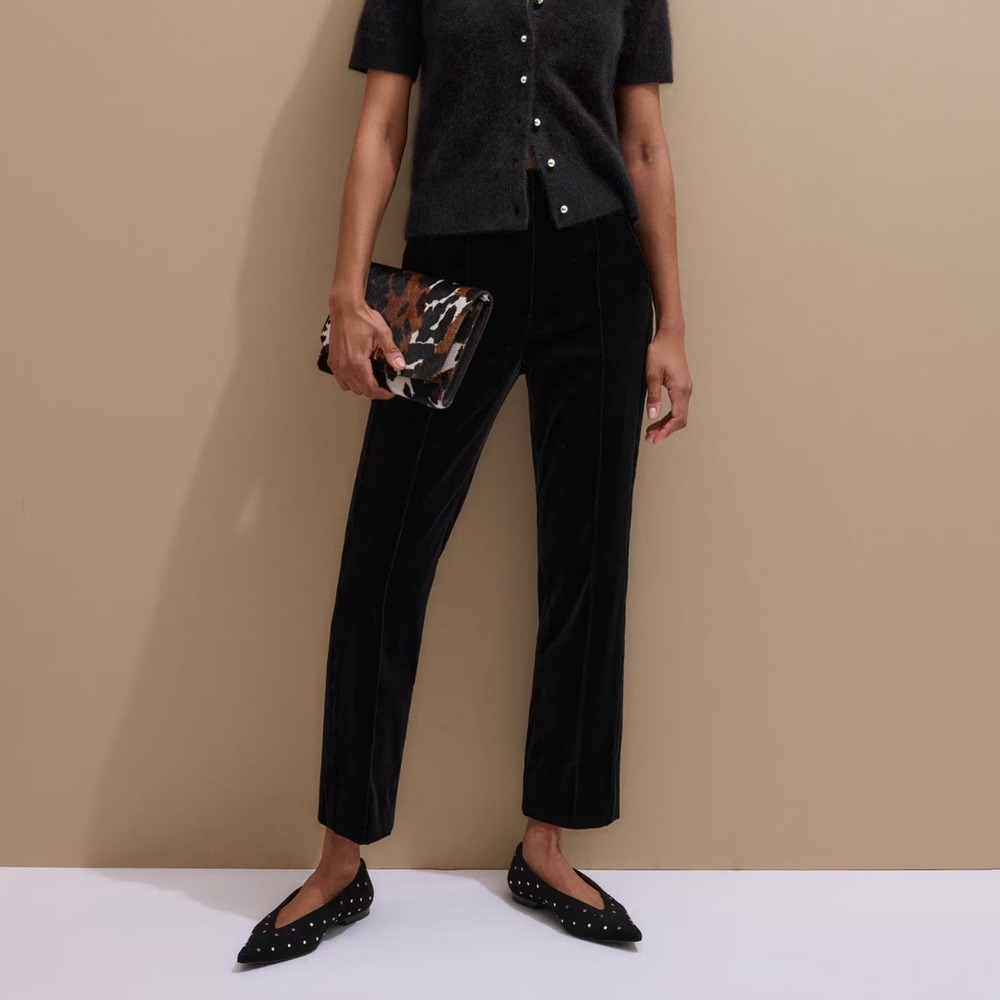 NWT ME+EM Trousers Italian Velvet Slim Crop Trouser Pants Black Size 10